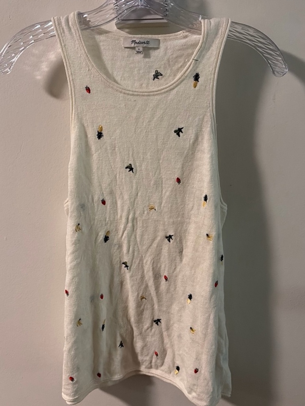 Madewell Cream Tank with Multicolor Mini Embroidery